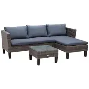 4-Seater Garden Sofa PE Rattan Set w/ 2 Seats Square Glass Top Coffee Table Thic
