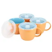 Gibson Home On The Go 4 Piece 25 oz Stoneware Soup Cup Set w Lid in Peach
