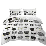 Cool Black and White Cat Faces Quilt Cover