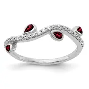 Solid 14k White Gold Simulated CZ and Pear Garnet Curved Ring