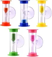 Sand Timer Toothbrush Hourglass Three Minutes Hourglass with Suction Cup for Games,Cooking, Tooth Brushing Time Countdown Calculation (5 PCS)