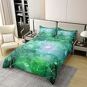 Manfei Gradient Green Galaxy Duvet Cover 100% Cotton,3D Tie Dye Planets Constellation Print Breathable Bedding Set,Starry Universe Glitter Ombre Bedspread Comforter Cover Set,3 Pcs King Size