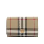 【BURBERRY 巴寶莉】LARK 經典格紋雙釦三折短夾(米色/黑色)