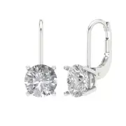 4.2ct Round Cut VVS1 Lever back Drop Dangle Solitaire Earrings 14k White Gold