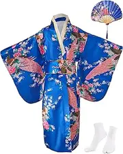 [KRUIHAN] Children Yukata Vintage Japanese Style - Girl Kimono Kids Dress Traditional Clothing Silk Fabric Robe Wedding Wear Party Performance Gown