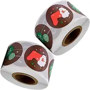 KOMBIUDA 2 Rolls Christmas Present Label Stickers Self Adhesive Christmas Stickers for Envelopes Cake Baking Featuring Santa Claus Snowman Designs