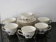 6 beautiful ZSOLNAY CORNFLOWER demitasse TEA / COFFEE CUPS & SAUCERS HUNGARY
