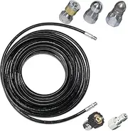 XZT 3000 PSI 1/4 Inch 25 FT Sewer Jetter Kit for Pressure Washer, Button Nose and Rotating Nozzle, Drain Hose Kit, Kitchen Drain Cleaner