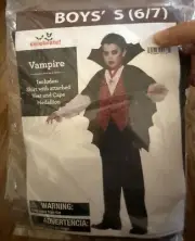 Vampire Costume Boys Small (6/7) 2 Pc Shirt w/ Vest & Cape Medal Halloween NEW!