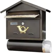 Exquisite Mailbox Metal Mailbox Outdoor Post Box Wall Mount Drop Box with Round Newspaper Bin Parcel Box Classic Suggestion Box with Key Lock Safer