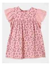 [Sprout] Flutter Sleeve Cheetah Print Dress in Blush