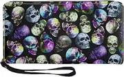 [TOADDMOS] Black Cat Print Womens Wallets PU Leather Coin Card Phone Holder Clutch Zip Purse with Wristlet, Skulls, Casual