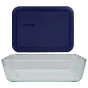 Pyrex (1) 7210 3-Cup Glass Dish and (1) 7210-PC Dark Blue Lid