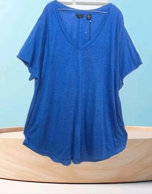 NWT TAHARI Plus 2X Long Tee Shirt Tunic Royal Blue Linen Knit Casual Comfy Top