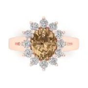 2.36ct Oval Cut Halo Champagne Promise Bridal Engagement Ring 14k Rose Gold