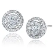 Gili Jewels 14k White Gold Diamond Cluster Halo Earrings Round Stud