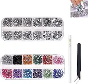 XUTONG 2800 Pieces Flat Back Rhinestones Crystals,3 Sizes Gems Round Crystal with Pick Up Tweezer and Rhinestones Picking Pen for Crafts Clothing Dance Costumes,Shoes Bag DIY and Crafts Nail Face Art