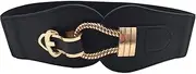 [Feluz] Women Wide Belts Elastic Cinch Stretch Band Wrap Metal Buckle Decorative Retro High Waist Belt for Dresses