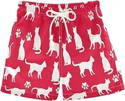 [RPLIFE] Boys Swim Shorts, Toddler Swimming Trunks 2t, White Cat Paw Prints Red