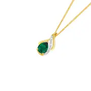 9ct Created Emerald & Diamond Swirl Pendant in Green