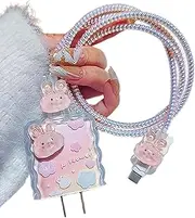 Yivenbarity Cover for Charger Protector with Rabbit Design,Soft Girly Pretty Flower & Star Pattern Wave Shape Charging Cord Protector Cute Cable Saver