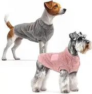 Viiotu 2 Pack Dog Jumpers, Warm Soft Dog Jumpers Medium Size,Coral Fleece Jumpers for Small Cat and Dog,Winter Dog Jacket with Harness 2.2-19.8lb Leash D-Ring (Grey+Pink, S)