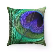Peacock Feather Faux Suede Square Pillow Decorative Cushion Throw 20" x 20"