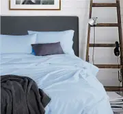Premium Bamboo Blend Fitted Flat Sheet Pillowcases Bedding Set 5 sizes(Single, Double, Queen, King, King Single)-BLUE