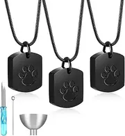 Yinkin 3 Pcs Pet Cremation Jewelry Urn Memorial Ashes Necklace for Women Men Animal Lover Keepsake Pendant Titanium Steel Pet Paw Print Necklace for Cat Dog Puppy Funeral with Filling Kit