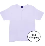 Mens Henley 100% Cotton Short Sleeve Tee-shirt - WHITE