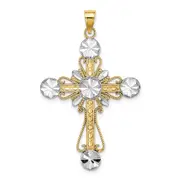 14k Yellow & Rhodium Gold W/ Rhodium D/C Circles Cross Charm Cross