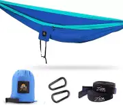 Blue Outdoor Camping Portable Double Hammock w/ Tree Straps & Carabiners 800lb