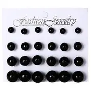 12 Pairs/set Stud Earrings Set With Card Transparent Zircon Balls Love Flowers Earrings Women Imulated Pearl Earrings Jewelry Black Zinc Plated