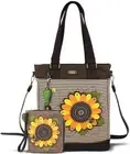 New Chala Combo 2 pcs WORK TOTE Bag & WALLET Vegan Bag SUNFLOWER Flower Brown