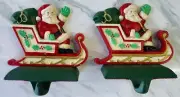 (Set Of 2)Exclusive MidWest Impoters Santa In Sleigh Cast Iron Stocking Hangers