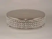 Cake Stand Plate Metal 4 Rows of Clear Crystal Beads Silver 14"Dia x 4"High