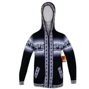 WOMEN HANDMADE ANDEAN ALPACA BLACK ZIP HOODIE SWEATER SZ L