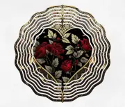 10" Red Roses Gold Heart Stained Hanging Wind Spinner Yard Decor Kinetic rws-036