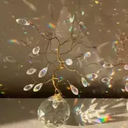 Valentine's Gift Idea Crystal Prism Suncatcher Glow in the Dark Tree in Gold