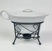 3 pc Covered Gravy Boat Bowl Metal Rack Warmer Server Stand (Lot of 7)