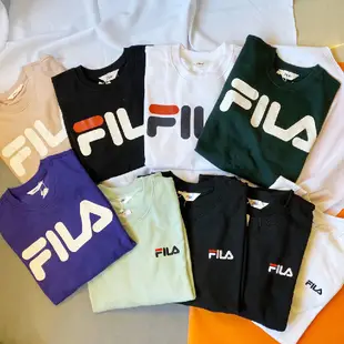 FILA LOGO 黑 白 淺灰 基本款 小LOGO 刺繡 大學T 毛巾布 台灣公司貨 零碼出清 DOT聚點