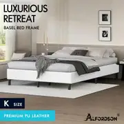 ALFORDSON Bed Frame King Size Mattress Base Foundation White Leather BASEL
