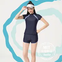 在飛比找Yahoo奇摩購物中心優惠-現貨 立領短袖萊卡泳裝泳衣平口泳褲二件式(附帽)台灣製造美國