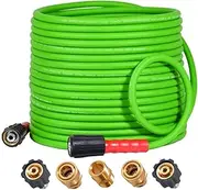 YAMATIC Super Flexible Pressure Washer Hose 50FT for Power Washer Replacement, Kink Resistant Extension with Leak-Free M22 Female & 3/8" Quick Connect Adapters, 1/4" 3200 PSI, Green