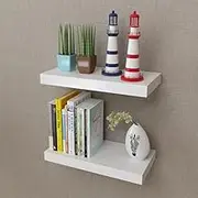 2 White MDF Floating Wall Display Shelves Book/DVD Storage Wall Furniture