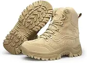[GEXECEUSS] Men's Military Tactical Boots Lightweight Combat Outdoor Rubber Outsole Boots Desert Boots Side Zip Leather Cargo Boots