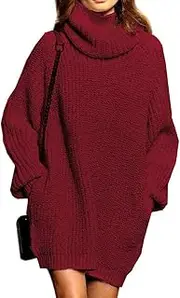 [SSeary] Sweater Dress Women Turtleneck Cashmere Knit Oversized Pullover Baggy Tops Dark Grey