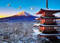 在飛比找Yahoo!奇摩拍賣優惠-日本進口拼圖 風景 降雪  富士山 舞鶴 淺間神社 600片