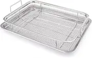 Oven Air Fryer Basket, 30 * 40cm Large Air Fryer Basket and Tray Set, Stainless Steel Oven Air Fryer Pan Rack, Air Fryer Pan and Fresh Basket Baking Tray for Cooking, Baking and Grilling (Silver)