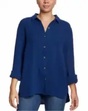 Anne Klein Jeans Womens Gauze Button Up Shirt Estate Blue